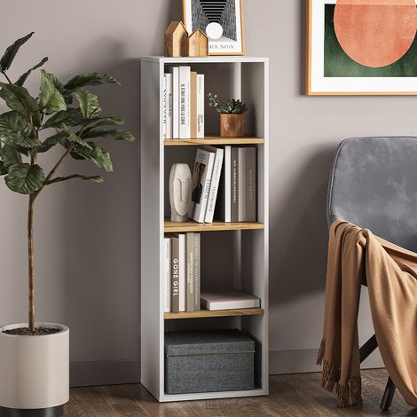 Scaffale Tomy, Rovere bianco/dorato, 40 x 120 cm 4 scomparti, Vicco