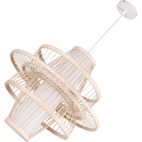 Lustre suspendu rustique tressé, ampoule E27, style vintage, suspension chinoise tressée pour la décoration intérieure. (1/5)