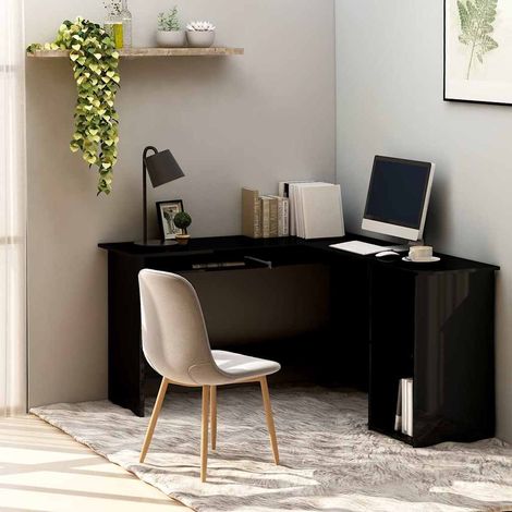 vidaXL Bureau d'angle forme de L Noir brillant 120x140x75cm Aggloméré (1/5)