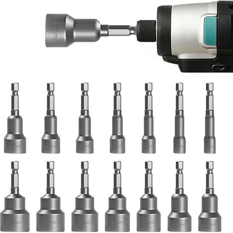 14 Pcs Magnetic Hex Sockets, 6-19 mm Magnetic Screwdriver Bit, Keys for Drill Bits and Sockets (1/5)