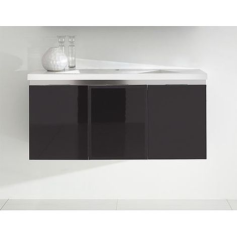Meuble sous-vasque + vasque en fonte minérale ENOVI anthracite brillant 3 portes 1060x535x510mm (1/5)