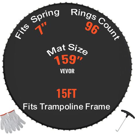 VEVOR Tapis de rechange pour trampoline, tapis de saut de remplacement universel pour trampoline rond avec cadre de 457 cm, resistant aux UV, 80 anneaux en V durables, convient pour ressort de 17,8 cm