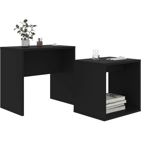 Set de 2 tables basses gigognes bois noir Filow 37 - 48 cm (1/5)