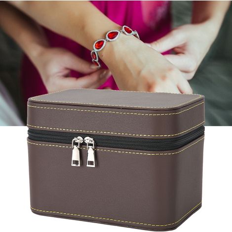 Étui de voyage en cuir PU pour bijoux et bracelets, boîte de rangement organisée avec fermeture éclair portable (1/5)