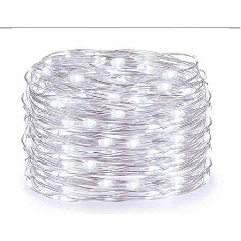 Guirlandes solaires extérieures 100 LED, fil cuivre argenté 33 pieds, 8 modes imperméables, décoration arbres patio mariage fête (1/5)