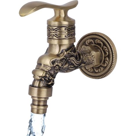 G1/2" Sink Faucet, Antique Brass Bathroom Faucets Wall Mounted Washing Machine Faucet Pool Faucet Garden Cold Faucets (1/5)