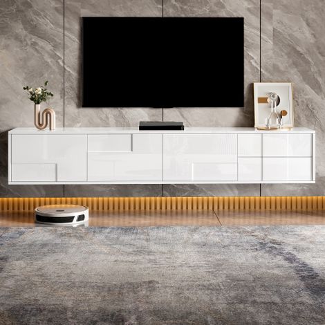 Mueble para TV 170x30x30,5 cm con 3 puertas y 2 cajones, en MDF, blanco (1/5)