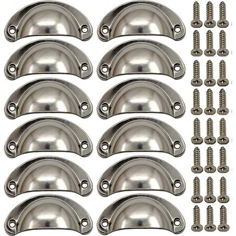 12 × Vintage Muschelgriff für Schubladenschrank Küchenmöbel, Eisen-Nickel-Legierung Halbmond Möbelknopf Schranktürknopf 8,1 cm x 3,5 cm Gebürstetes Nickel, (1/4)