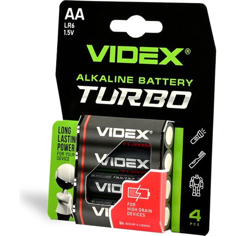 Turbo Videx LR6T/AA Alkaline-Batterie, 4 Stück, Blisterverpackung