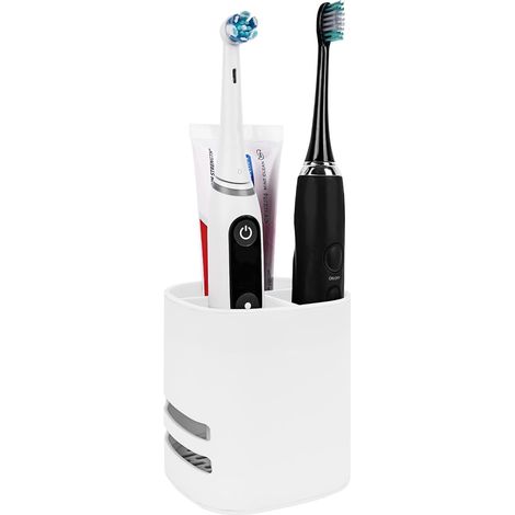 Porte-dentifrice électrique, organisateur de dentifrice en plastique, 3 emplacements pour plan de travail (cadre blanc) (1/5)