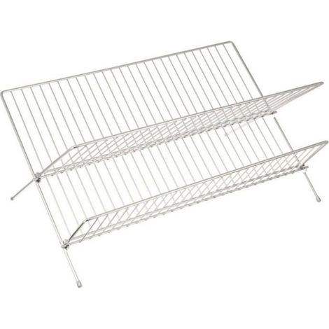 Égouttoir à vaisselle pliable en métal 36x23x32cm argenté pour cuisine avec séchoir à vaisselle chromé et grande capacité (1/3)