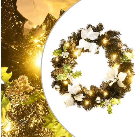 Weihnachtskranz mit LED Schwarz 60 cm PVC