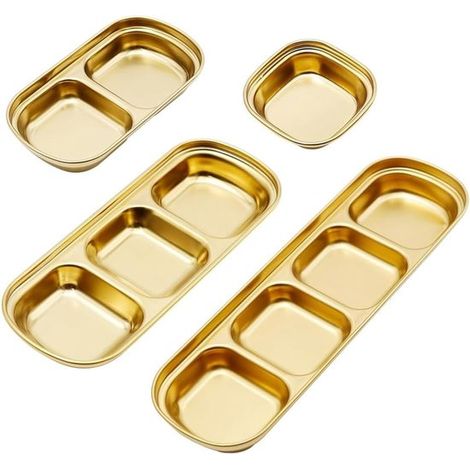ciotole per salse in acciaio inox, piatto diviso per salsa di soia alle erbe, ciotole per ketchup, oro (1/4)