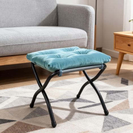 Fauteuil avec repose-pieds — Fauteuil de détente avec accoudoirs, poche latérale et pouf — Idéal pour salon, chambre ou bureau (Fauteuil de relaxation, fauteuil TV, fauteuil à oreilles) — Bleu