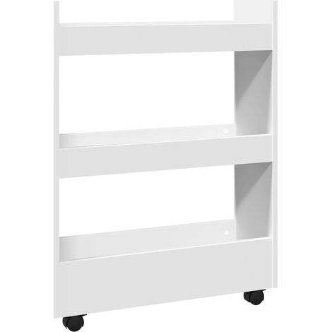Narrow Storage Trolley 3 Tier White Engineered Wood vidaXL