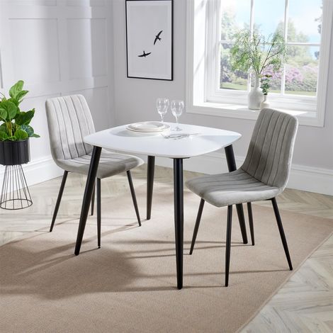 Straight Stitch Lt Cord Dining Chair with Tapered Legs (Set of 2) - Metal - L54 x W44 x H88 cm - Light Grey/Black - Flat Packed (1/5)