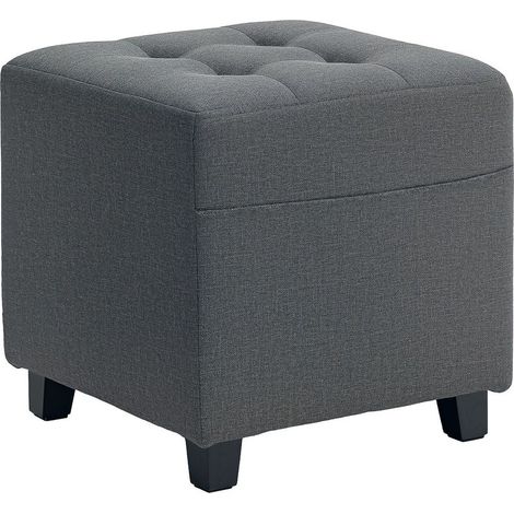 Fußhocker fürs Wohnzimmer, gepolsterter Sitz in Leinenoptik mit Seitentasche, 35 x 35 x 35 cm, grau (1/5)