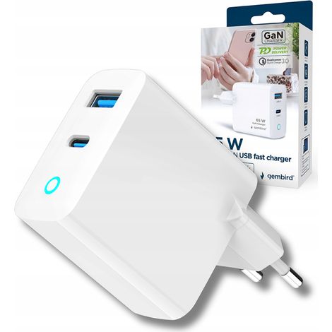 CARGADOR USB 65W 2 PUERTOS/TA-UC-PDQC65L-W-01 GEMBIRD