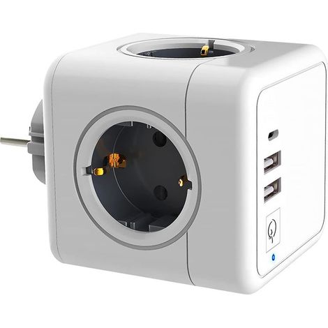 Mehrfach-USB-Steckdosenleiste, Würfelförmige Wandsteckdosenleiste mit 4 Steckdosen, 2 USB-Anschlüssen, 1 Typ-C-Netzteil, 7-in-1-USB-Steckdosenleiste mit Schalter, USB-Wandsteckdosenleiste mit Ladegerä (1/5)
