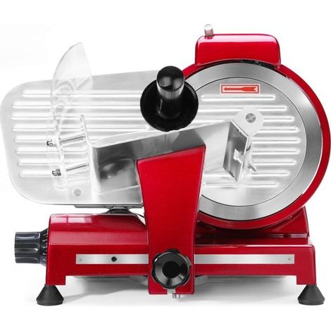 HENDI Affettatrice elettrica, multiuso, macchina per tagliare alimenti, Profi Line 220, Ø lama: 220mm, spessore di taglio (0-12mm), 220-240V, 280W, 506x435x(H)347mm, rosso, alluminio, acciaio inox (1/5)