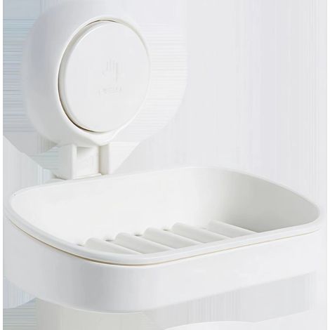Porte-savon à ventouse - Simple couche - Peut être suspendu ou posé - Convient aux salles de douche et salles de bain - Design minimaliste - Blanc (1/5)