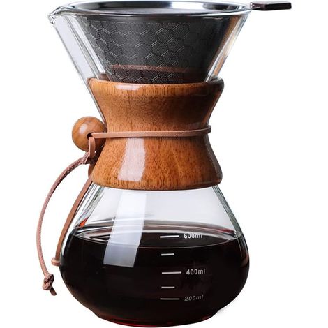 Cafetière à verser, Filtre à Café Manuelle, Versez Sur La Cafetière, Cafetière en Verre Haute Résistance à la Chaleur Pour la Maison, le bureau, le camping, 20 oz / 600 ML (4 tasses)