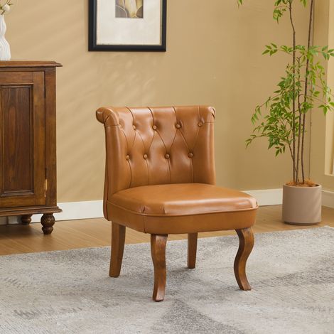 AS EASY Fauteuil de salon en cuir véritable brun clair, pieds en bois de caoutchouc massif, fauteuil confortable pour salon
