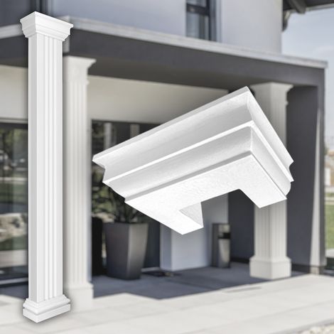 Säulen und Halbsäulen eckig teils kanneliert in 3 Größen, Fassadenstuck modern außen, Prestige Decor: Kapitell, Größe M - halbiert