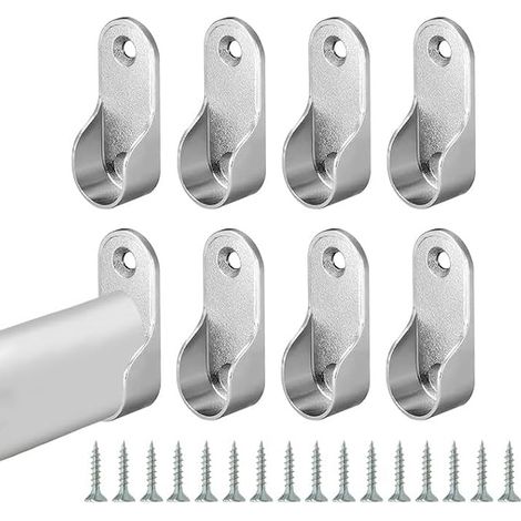 Support de Tringle Penderie 19mm 8 pièces en Alliage de Zinc Nickelé Supports pour Fixation Murale, Caisson ou Dressing Barres Penderie Résistantes Accessoires Rangement Armoire (1/5)