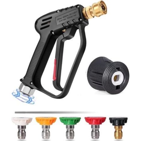Pistolet de nettoyeur haute pression avec poignée pivotante à 360° avec 5 embouts de buse d'eau, nettoyeur d'eau pour kit de nettoyage de voiture (M22 14 mm connecteur de tuyau) (1/4)
