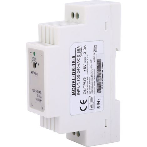 Alimentation à découpage DR-15-5 pour rail DIN, sortie unique, 15 W, 5 V, 3 A (1/5)