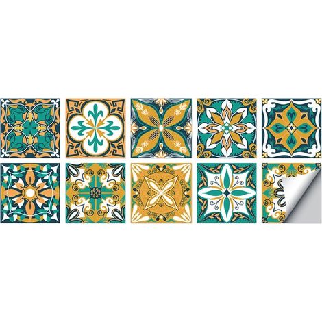 Juego de 10 pegatinas autoadhesivas para azulejos 20 x 20 cm, pegatinas azulejos PVC impermeables, papel tapiz decorativo pared resistente aceite (1/5)