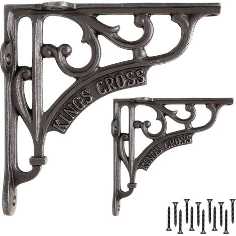 Industrial Cast Iron Shelf Brackets 6X6 inch, Heavy Duty Wall Brackets, Rustic Kitchen/Living Room Supports, Pack of 2 (1/4)