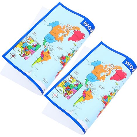 Lot de 2 affiches de carte de monde laminées pour 50 × 35 cm (1/5)
