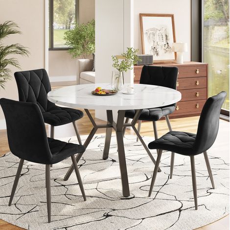 Conjunto de mesa y sillas de comedor redonda 100 cm, MDF, negro DESVIAE (1/5)