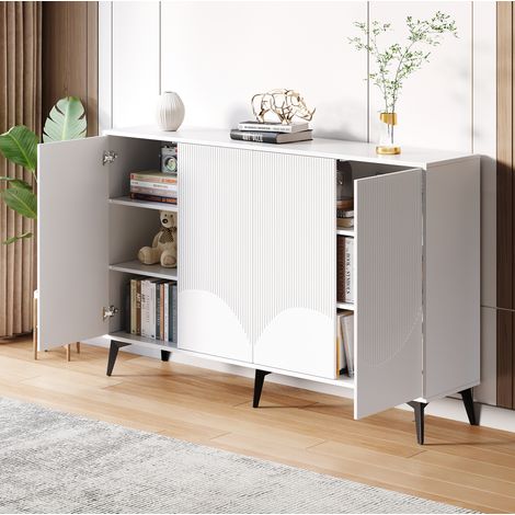 Credenza 160x35x100 cm in pannelli di legno bianco con contenitore FloraGrace (1/5)