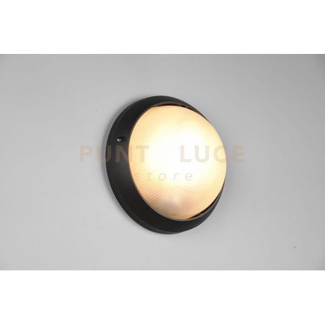 TOROLO PLAFONIERA APPLIQUE DA ESTERNO TONDA FUSIONE DI ALLUMINIO NERA E VETRO SATINATO D. 25,8CM IP44 1 LUCE ATTACCO E27