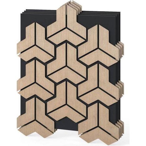 4-pack of acoustic wall panels with 27 irregular wooden slats. Sound-absorbing panels. (1/5)