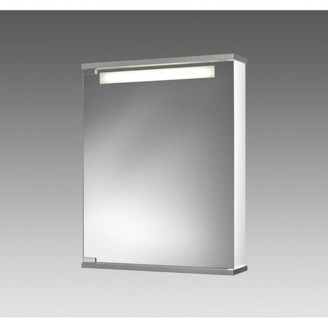 Go by Van Marcke Cento LS Armoire de toilette - 50x65x14cm - MDF blanc - lampe T5 8W - porte miroir en verre cristal - fenêtre lumineuse satinée -