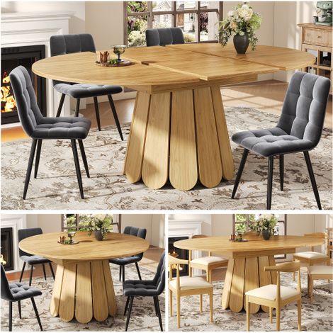 Table de salle à manger extensible (convient pour la salle à manger, la cuisine ou le balcon) table en bois forme ronde devenant ovale une fois déployée dimensions 118–158 cm capacité jusqu'à 6 pe (1/5)