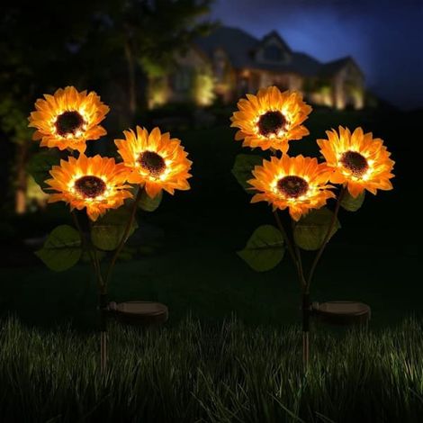Lampe solaire tournesol pour jardin extérieur, lampe solaire décorative étanche pour éclairage paysager extérieur, jardin, cour, allée, décoration de Noël, lot de 2. (1/4)