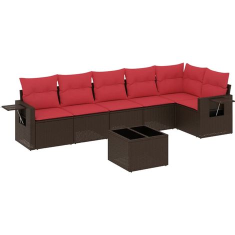 Maison Exclusive - 7-teiliges Gartensofa-Set mit Kissen, braun, P