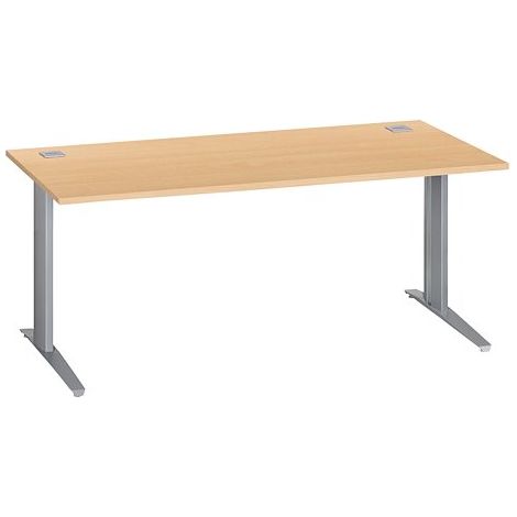 Bureau droit hêtre L 180 cm piètement 'L' métal aluminium Essens - Maxiburo