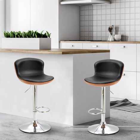 Ensemble de 2 tabourets bar avec repose-pieds et dossier, 46x53, bistrot pivotants réglables, simili cuir, 5x85-106 cm, noir