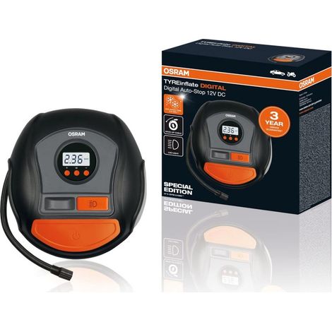 Osram – Compresseur numérique portable pour pneus – Gonflage rapide 3,5 min – Alimentation 12V – Écran digital rétroéclairé – OTI450