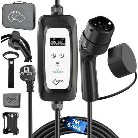 Chargeur Voiture électrique Type 2, 3,6 KW, 6 à 16 A, 7 m, écran LED (1/5)