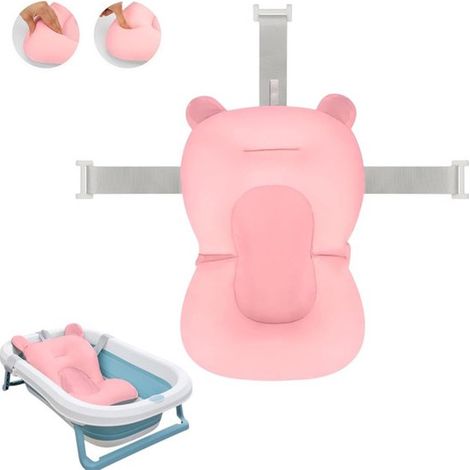 Tapis de bain pour nouveau-nés, coussin d'air antidérapant, coussin de siège flottant et doux, oreiller de bain rose pour bébé, antidérapant et doux (1/5)