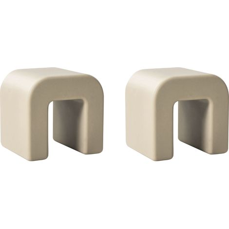 Set of 2 Side Tables Sand Beige Synthetic Material Stools Multifunctional Living Room Patio Rust and Water Resistant Modern MOZIA (1/5)