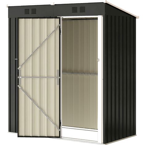 Anthrazitfarbener Metall-Anlehnschuppen 163 x 90 x 179 cm mit 2 Belüftungsöffnungen und UV-beständigem Dach