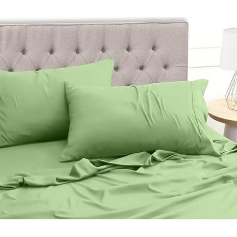 Draps Lit - 4 Pièces - Drap Housse 135x190 cm - Drap Plat 225x255 cm - 2 Taies Oreiller 50x75 cm - Microfibre Polyester - Vert Sauge (1/5)